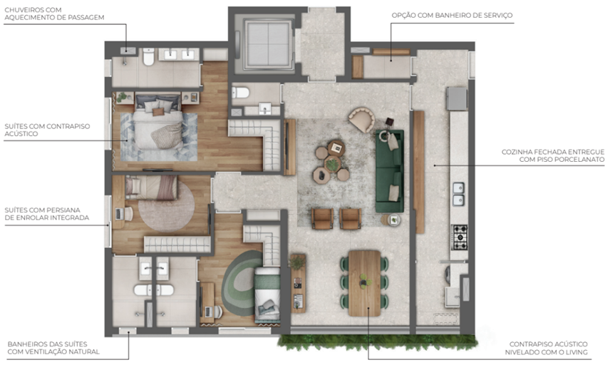 123m² - 2 ou 3 Suítes