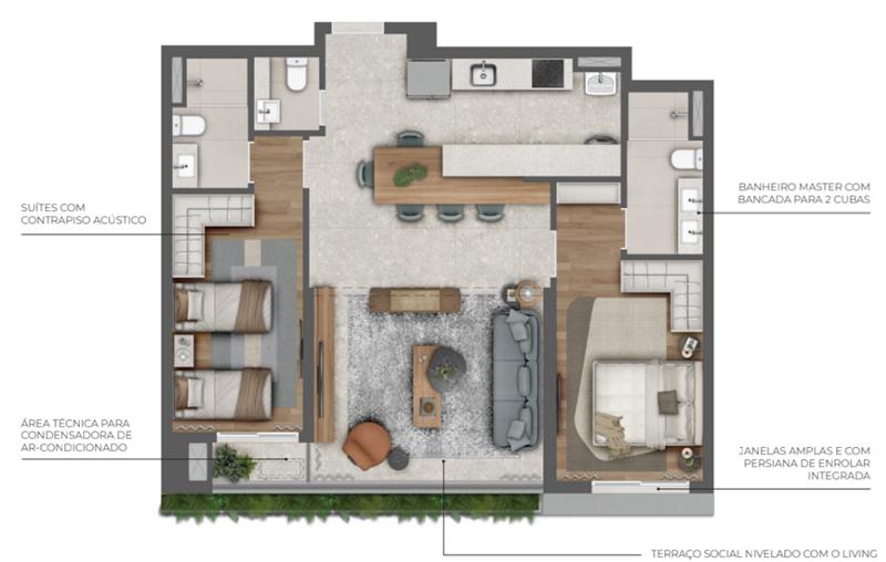85m² - 1 ou 2 Suítes