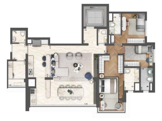 132 m² - 3 Suítes - 2 Vagas