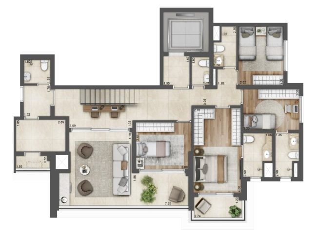 242M² - Cobertura Duplex, Piso Inferior - 3 Vagas