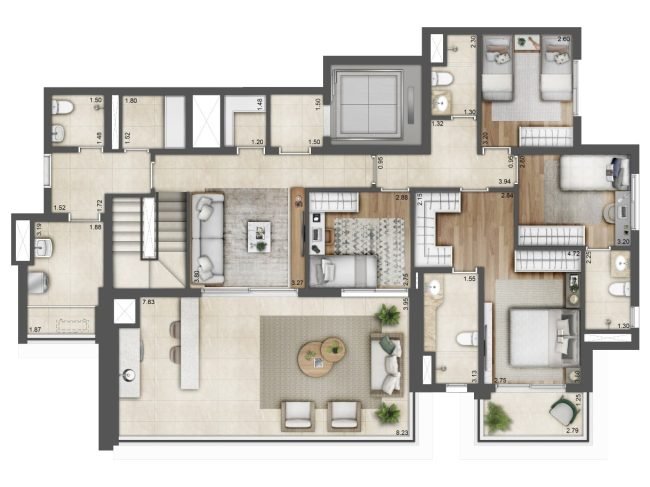 300M² - Cobertura Duplex, Piso Inferior - 4 Vagas